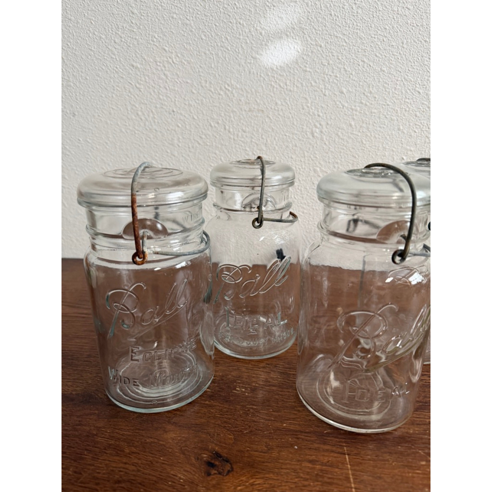 Lot of 6 Vintage Ball Ideal Canning Jars w/ Wire Bail Lids 5 Small Mouth 1 Wide - Picture 4 of 5